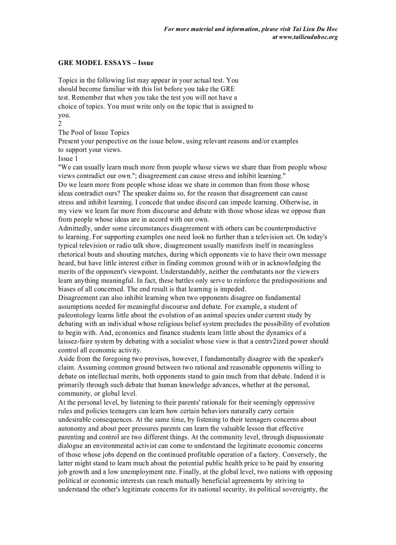 image for page GRE MODEL ESSAYS Issue