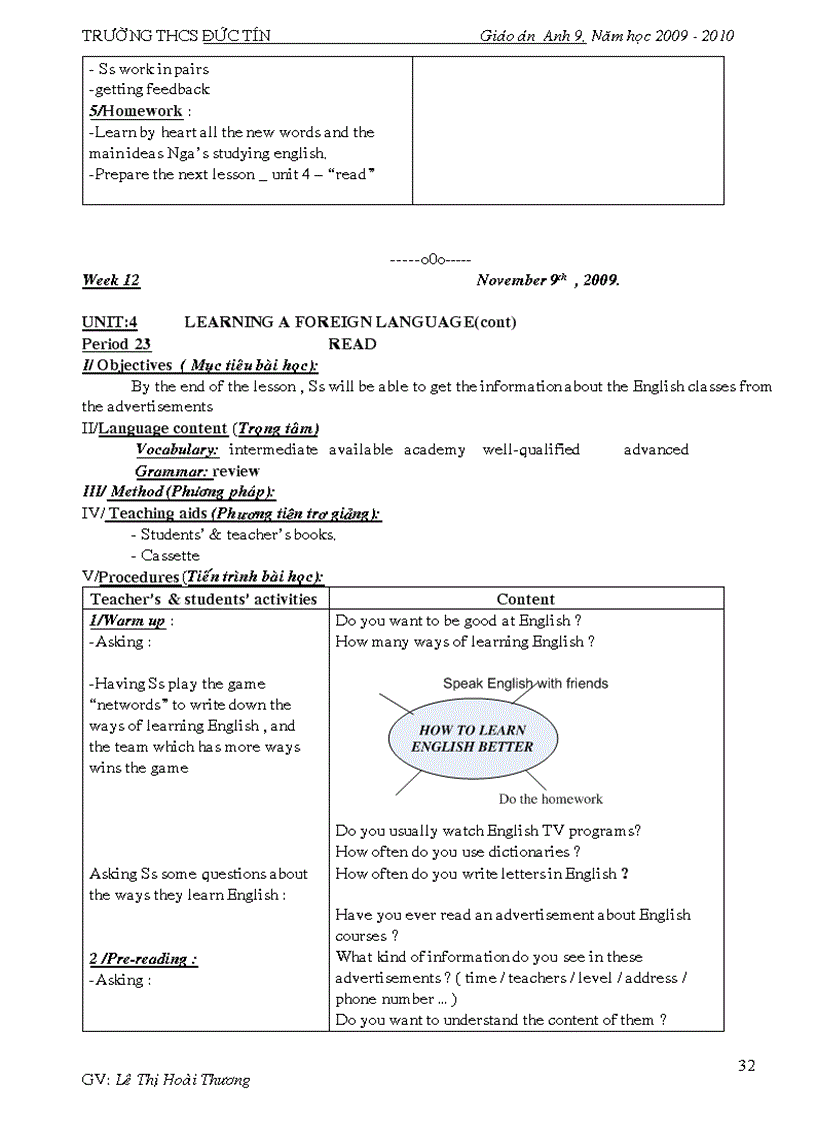 image for page Giáo Án Tiếng Anh Lớp 9 Tham Khảo 2009 2010