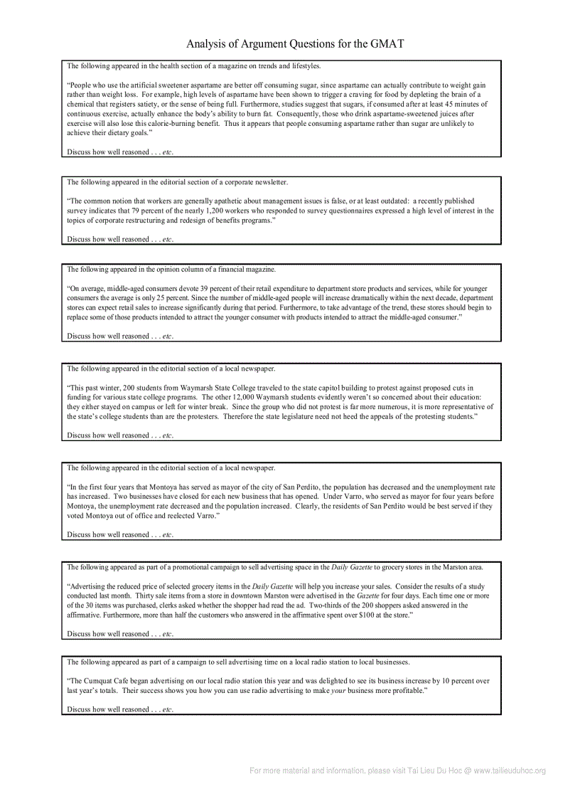 image for page Analysis of Argument Questions for the GMAT