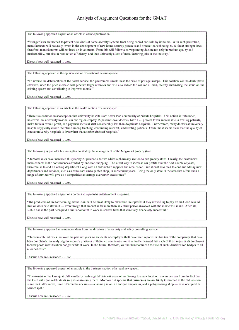 image for page Analysis of Argument Questions for the GMAT