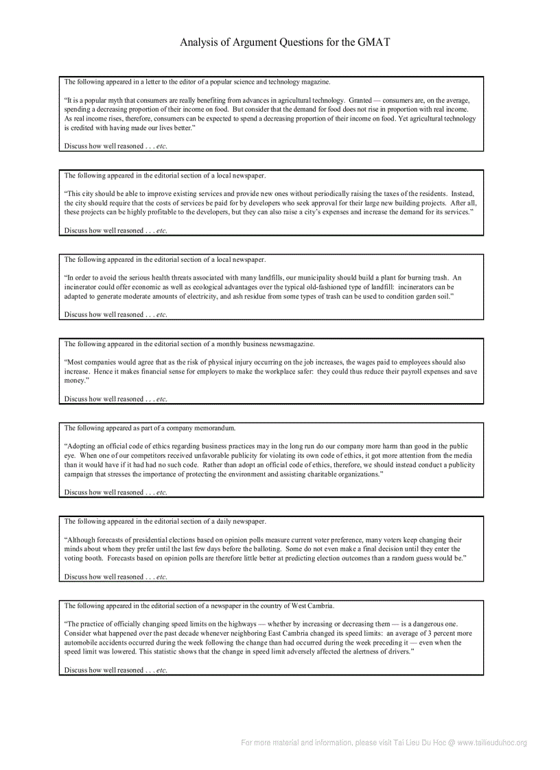 image for page Analysis of Argument Questions for the GMAT