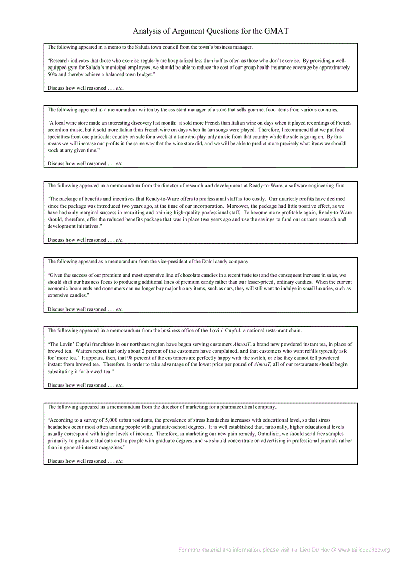 image for page Analysis of Argument Questions for the GMAT