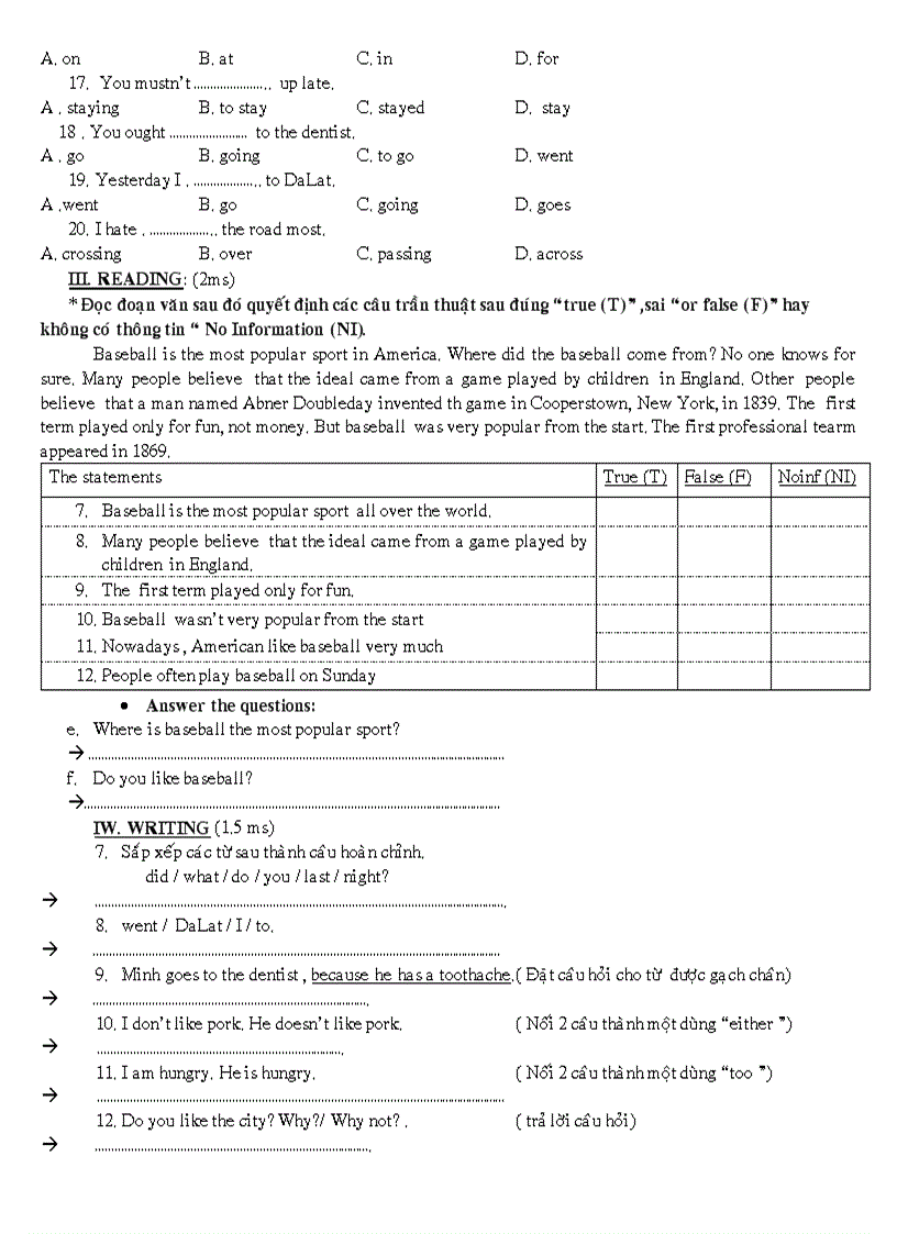 image for page Đề Thi Mẫu Tiếng Anh Lớp 7