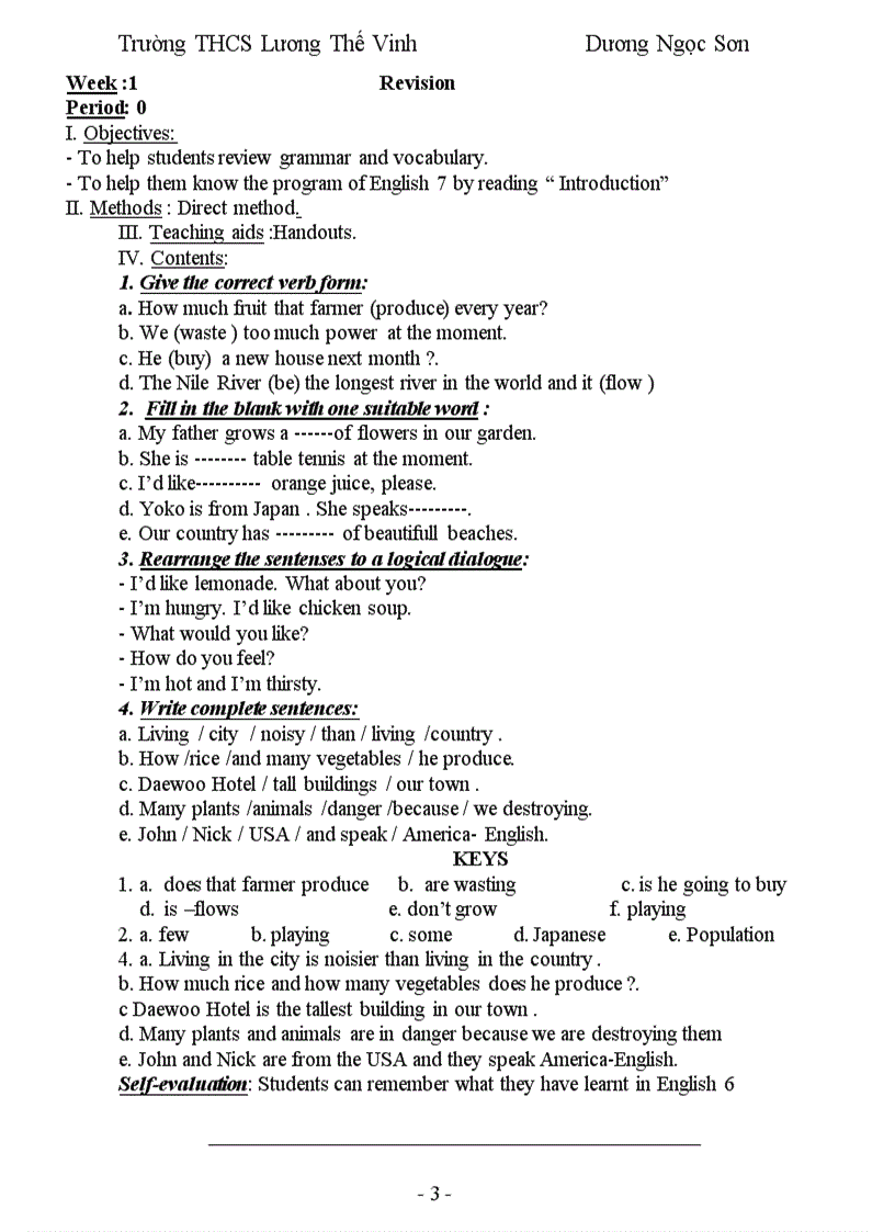 image for page Giáo Án Anh Văn 7 Học Kỳ 1