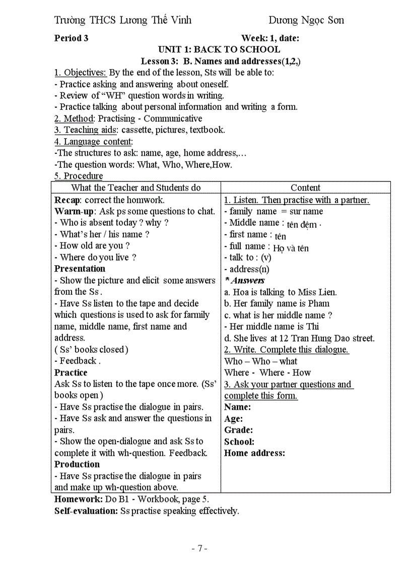 image for page Giáo Án Anh Văn 7 Học Kỳ 1