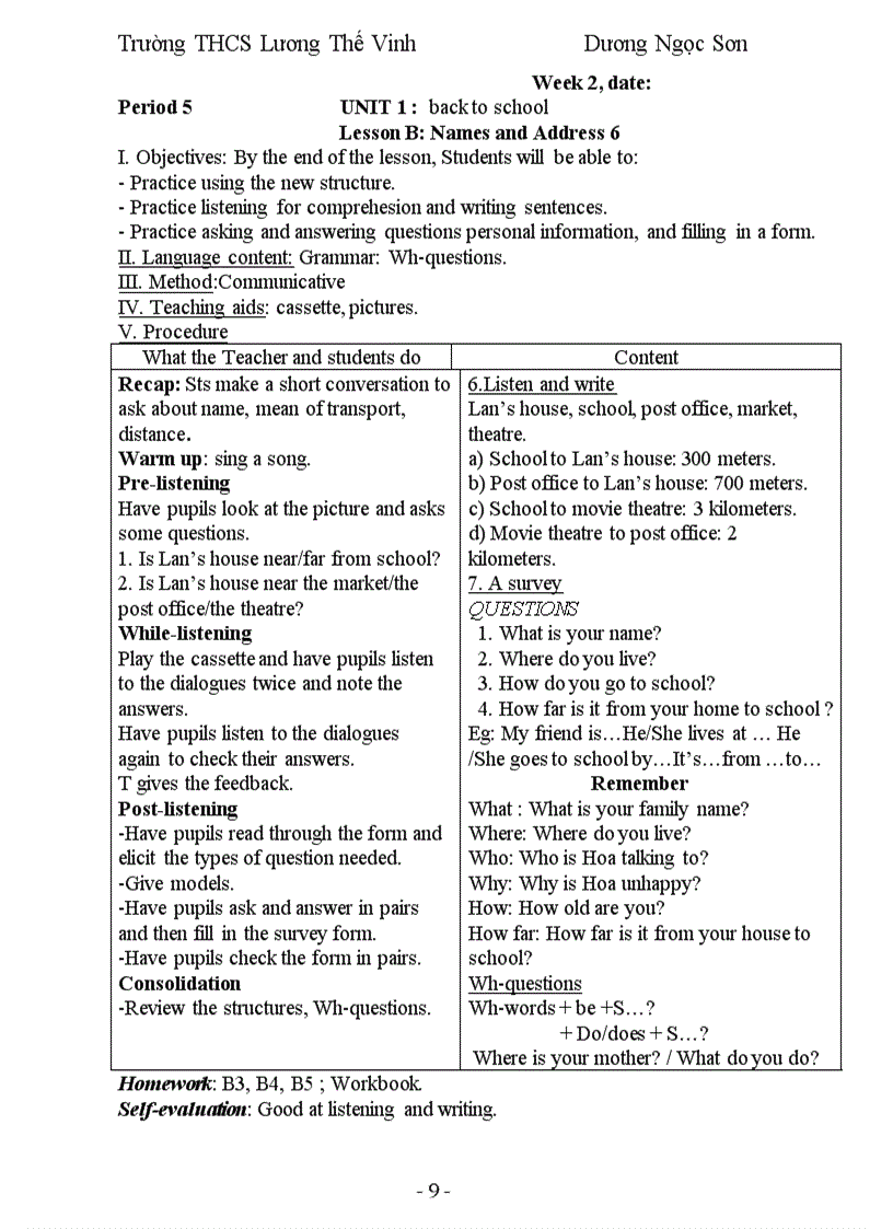 image for page Giáo Án Anh Văn 7 Học Kỳ 1