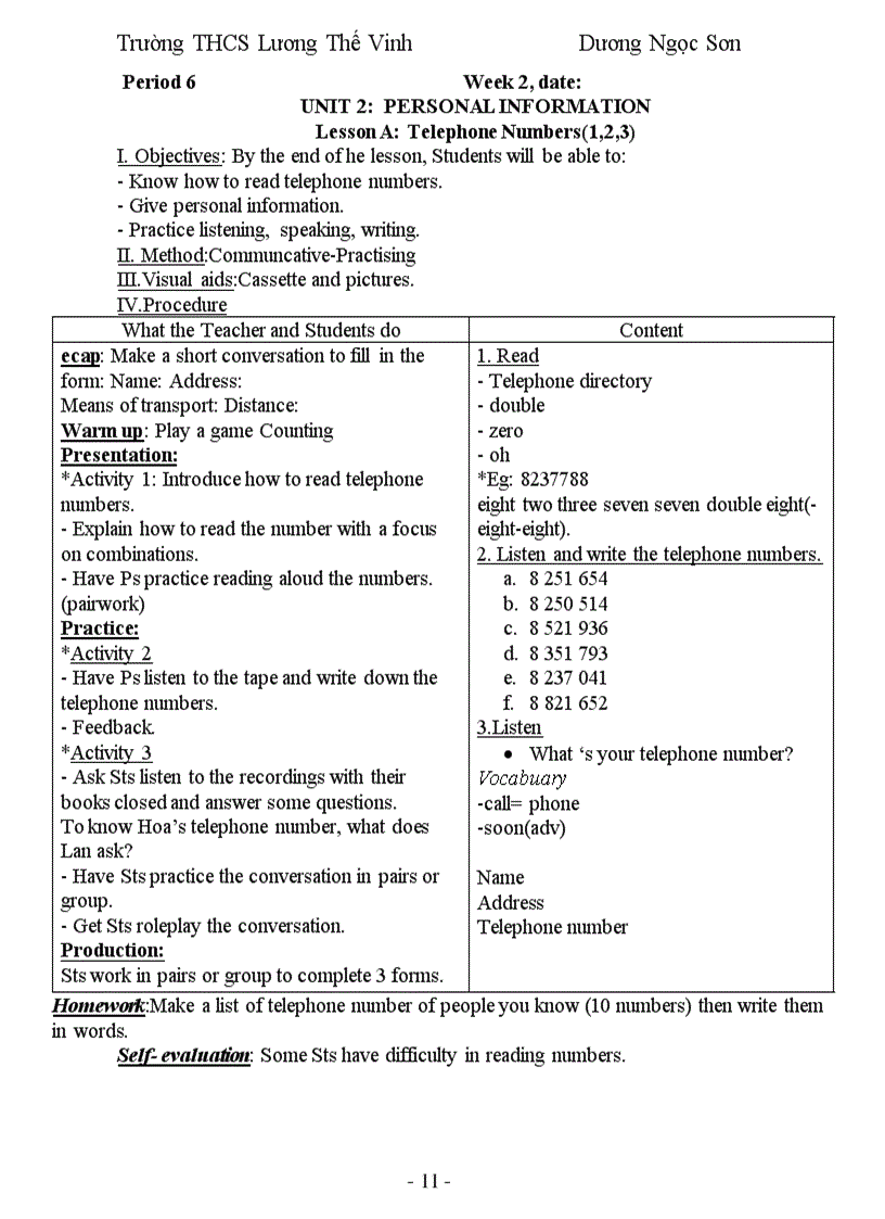 image for page Giáo Án Anh Văn 7 Học Kỳ 1