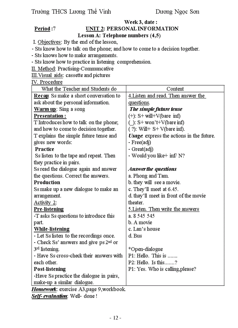 image for page Giáo Án Anh Văn 7 Học Kỳ 1