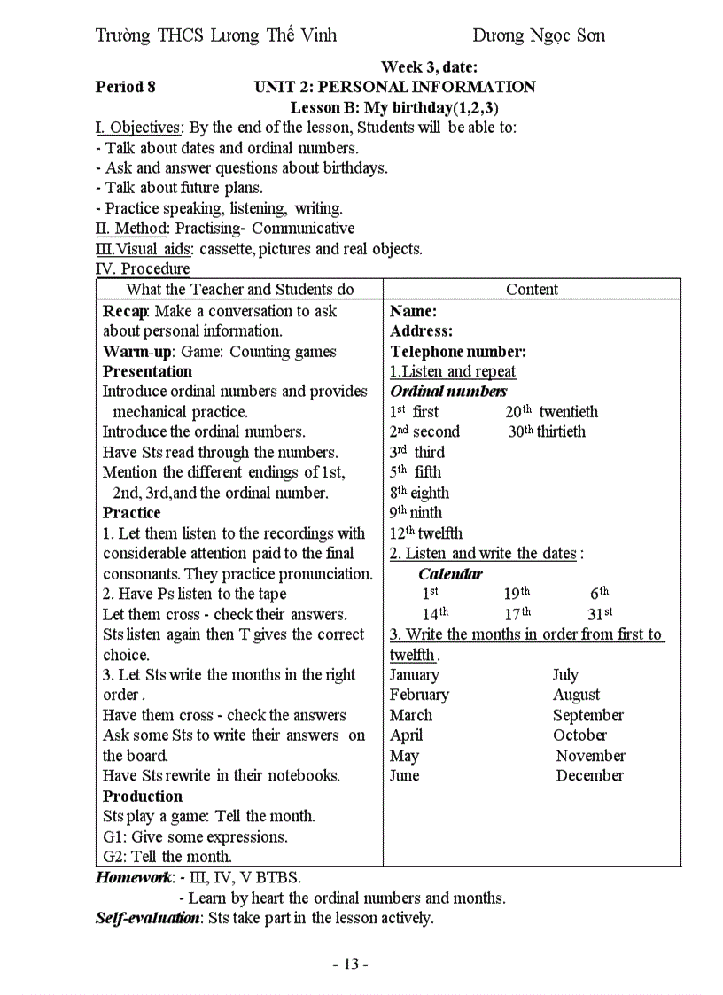 image for page Giáo Án Anh Văn 7 Học Kỳ 1