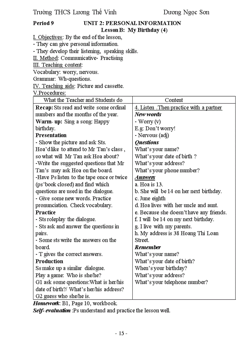 image for page Giáo Án Anh Văn 7 Học Kỳ 1