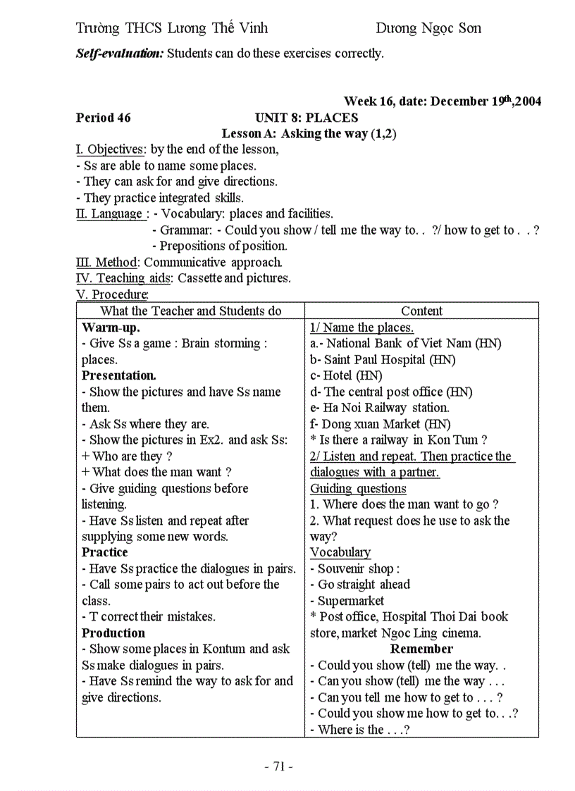 image for page Giáo Án Anh Văn 7 Học Kỳ 1