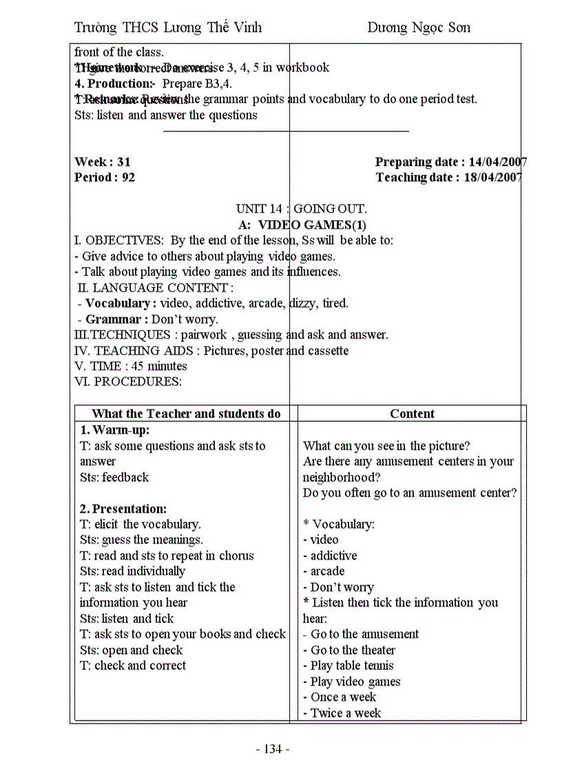 image for page Giáo Án Anh Văn 7 Học Kỳ 1