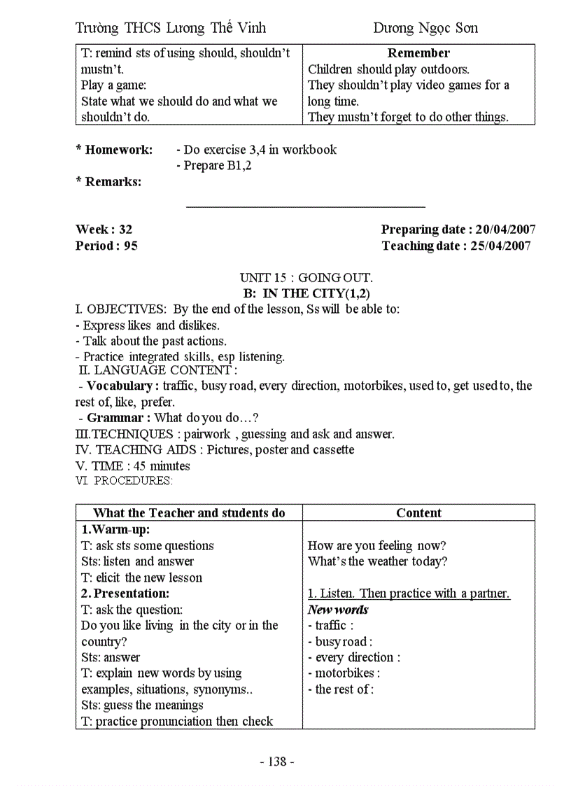 image for page Giáo Án Anh Văn 7 Học Kỳ 1