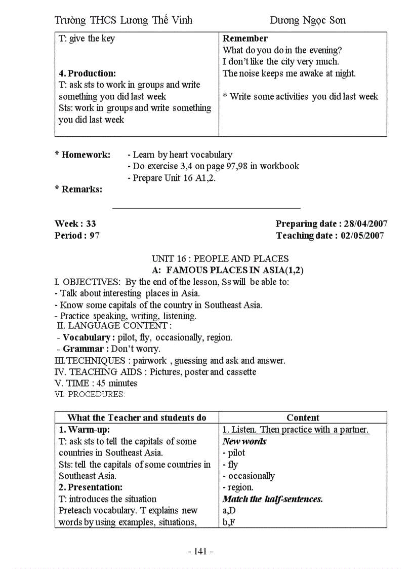 image for page Giáo Án Anh Văn 7 Học Kỳ 1