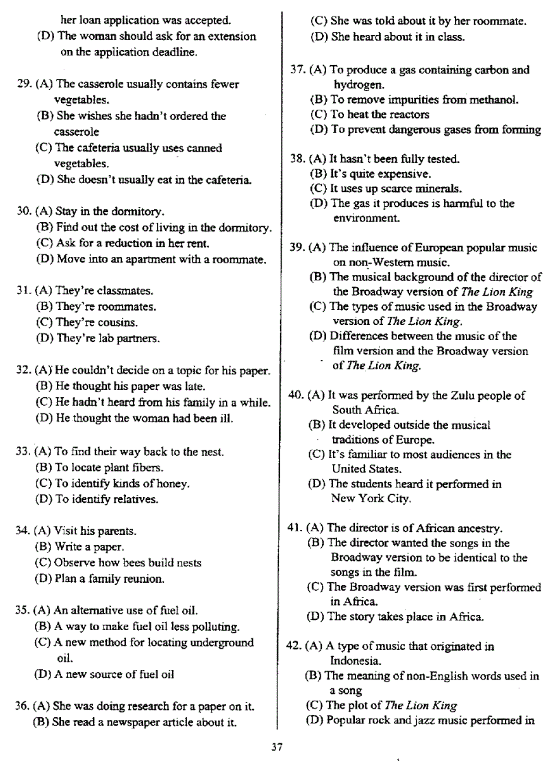 Đề thi Toefl tháng 1 2000