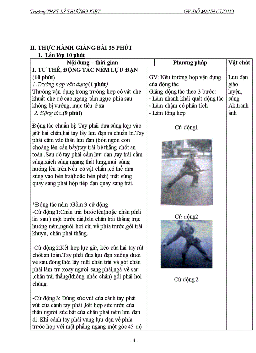 image for page Giáo án Giáo dục thể chất 10 Kỹ thuật sử dụng lựu đạn