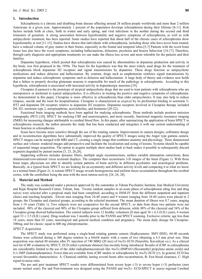 image for page Báo cáo y học Comparison of Classical and Clozapine Treatment on Schizophrenia Using Positive and Negative Syndrome Scale of Schizophrenia PANSS and SPECT Imaging
