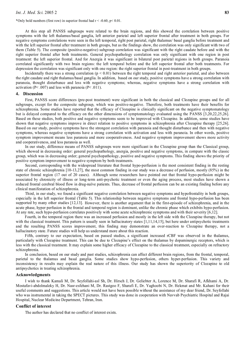 image for page Báo cáo y học Comparison of Classical and Clozapine Treatment on Schizophrenia Using Positive and Negative Syndrome Scale of Schizophrenia PANSS and SPECT Imaging