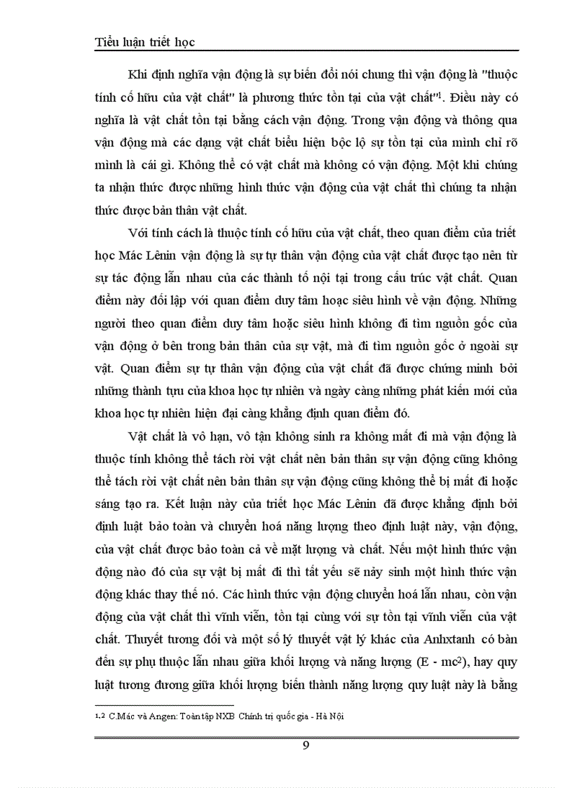 image for page Quan điểm của Mác Ănghen về vật chất