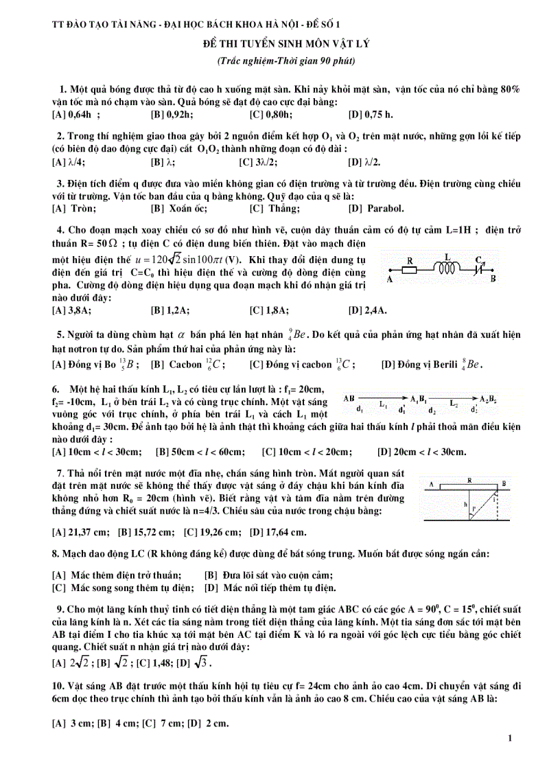 image for page Đề thi tuyển sinh môn vật lý