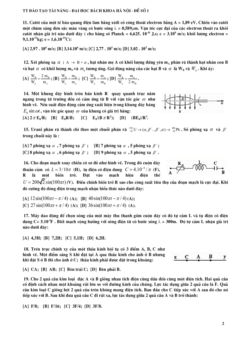 image for page Đề thi tuyển sinh môn vật lý