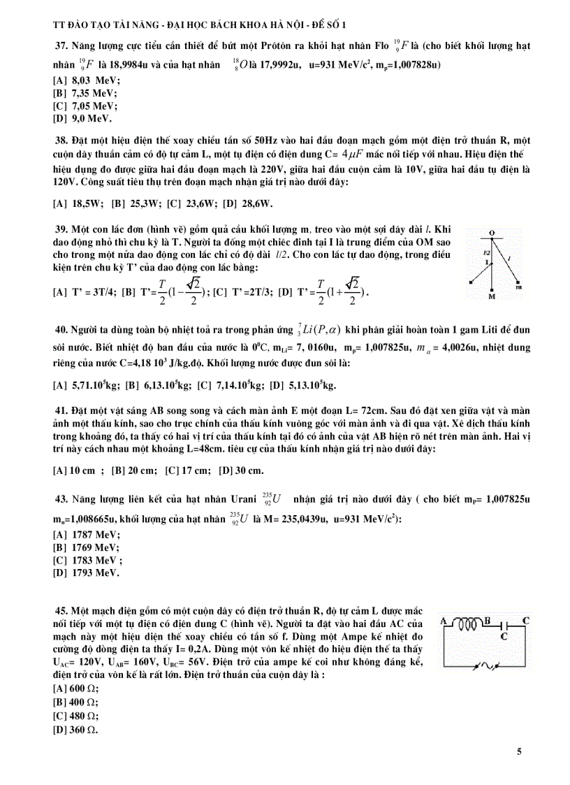 image for page Đề thi tuyển sinh môn vật lý