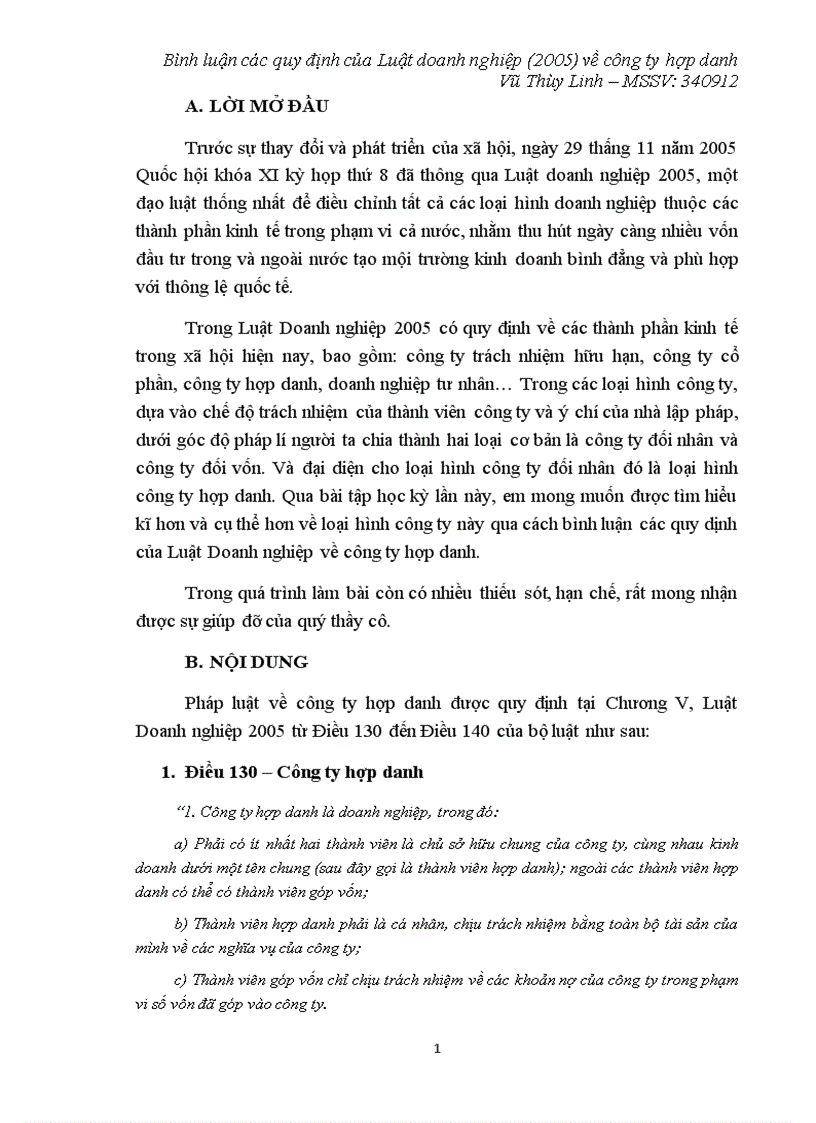image for page Tiểu luận Bình luận các quy định của Luật doanh nghiệp 2005 về công ty hợp danh