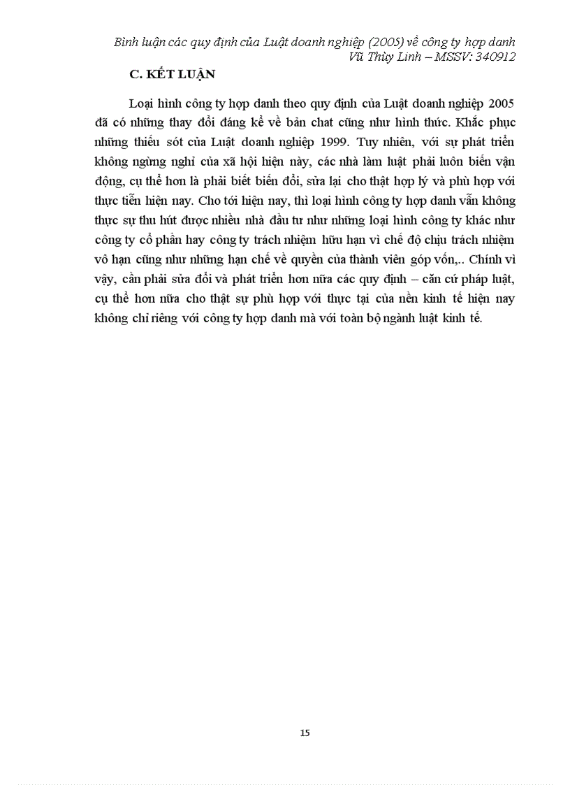 image for page Tiểu luận Bình luận các quy định của Luật doanh nghiệp 2005 về công ty hợp danh