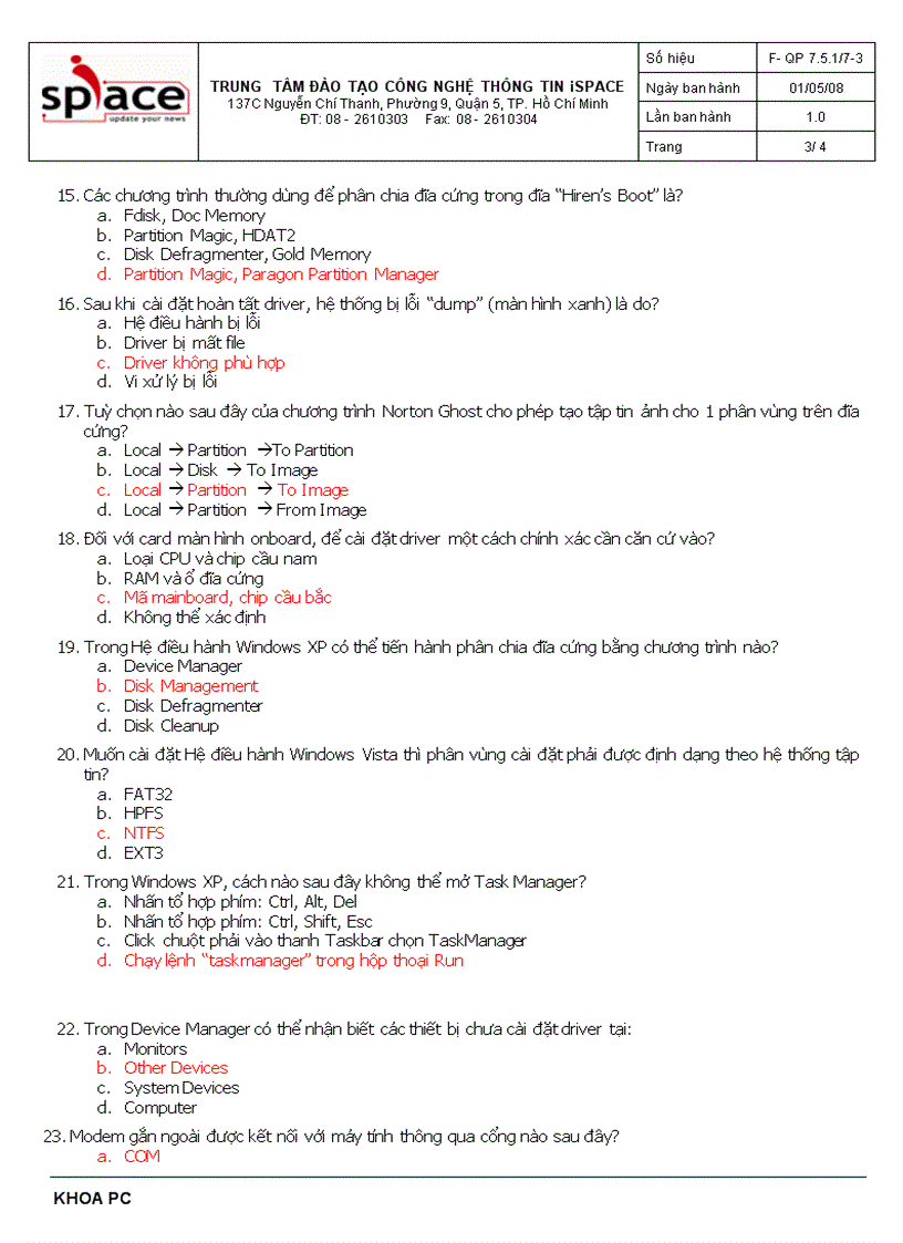 image for page ĐỀ THI TRẮC NGHIỆM Môn PHẦN CỨNG MÁY TÍNH Đề số 3