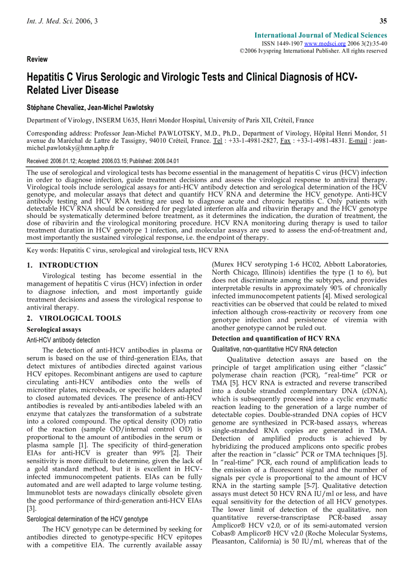 image for page Báo cáo y học Hepatitis C Virus Serologic and Virologic Tests and Clinical Diagnosis of HCVRelated Liver Disease
