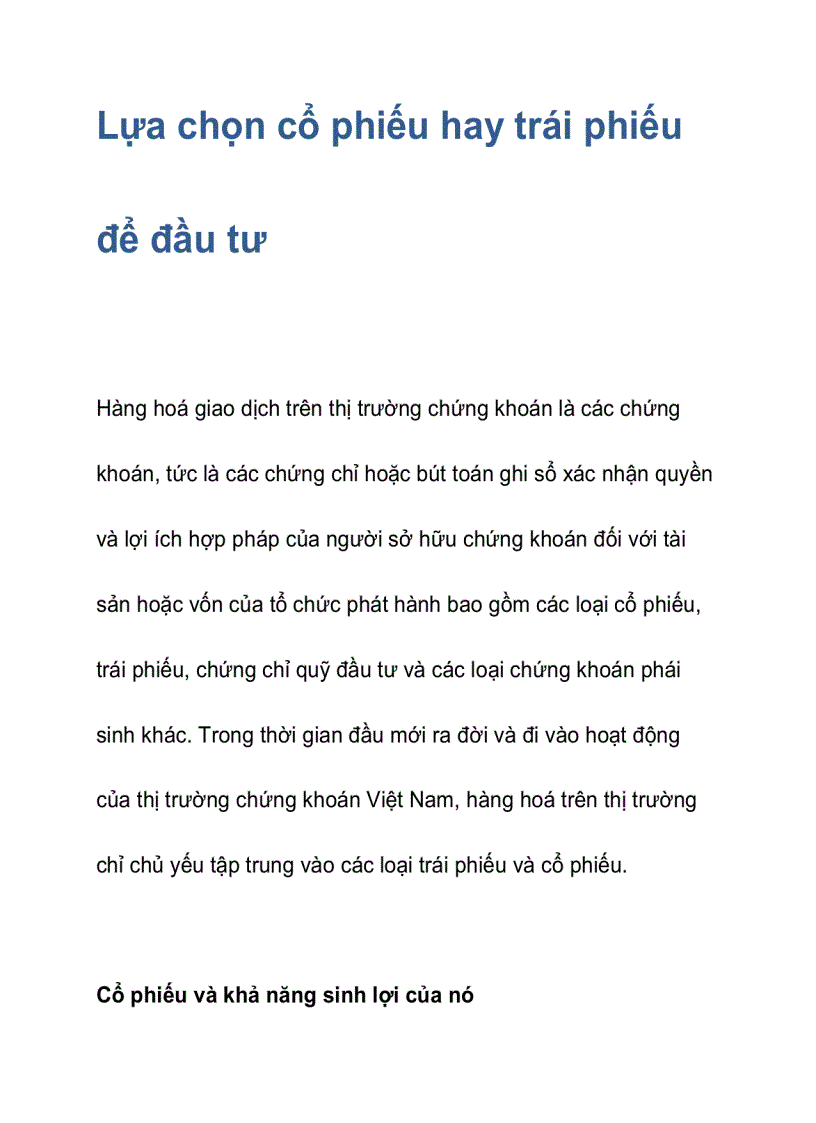 image for page Lựa chọn cổ phiếu hay trái phiếu để đầu tư