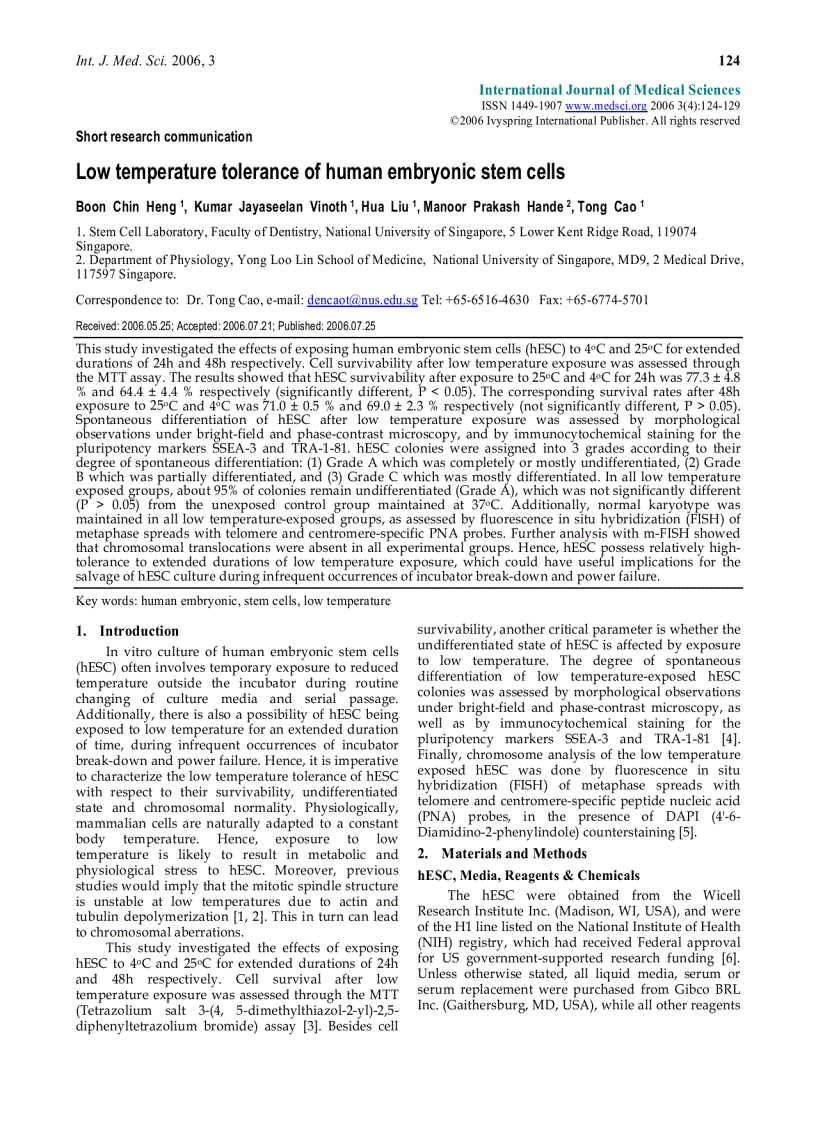 image for page Báo cáo y học Low temperature tolerance of human embryonic stem cells