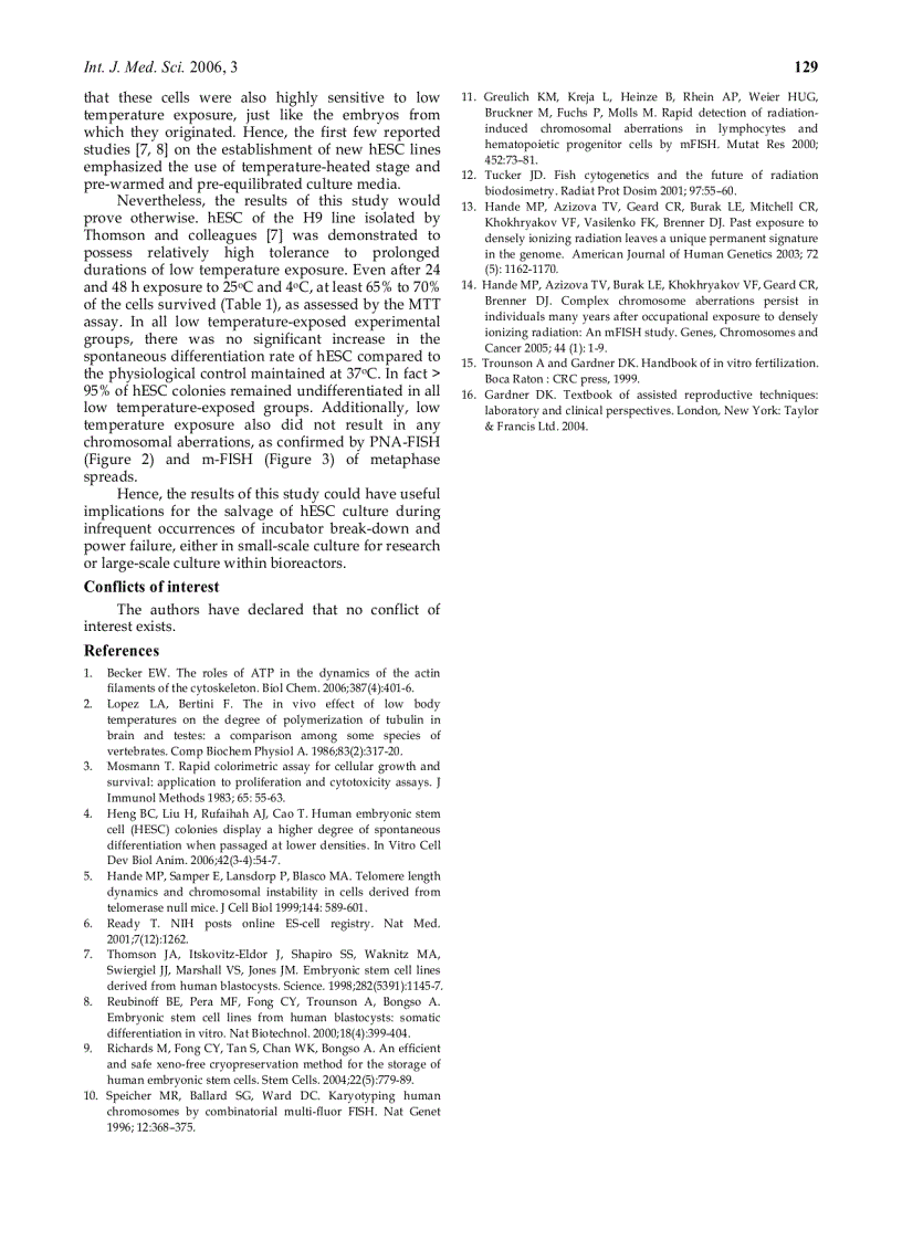 Báo cáo y học Low temperature tolerance of human embryonic stem cells