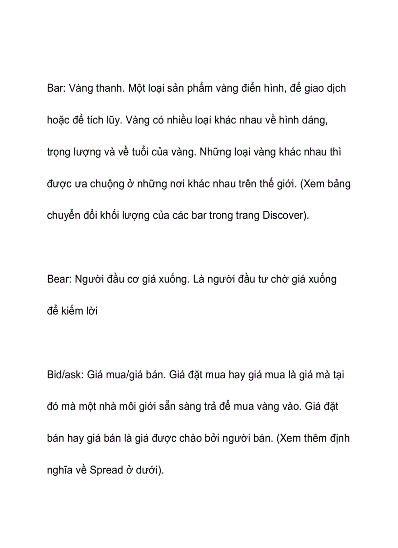 image for page Các thuật ngữ hay được sử dụng trong giao dịch vàng