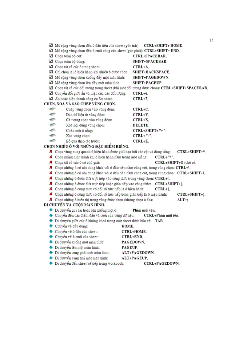 image for page Phím tắt trong EXCEL