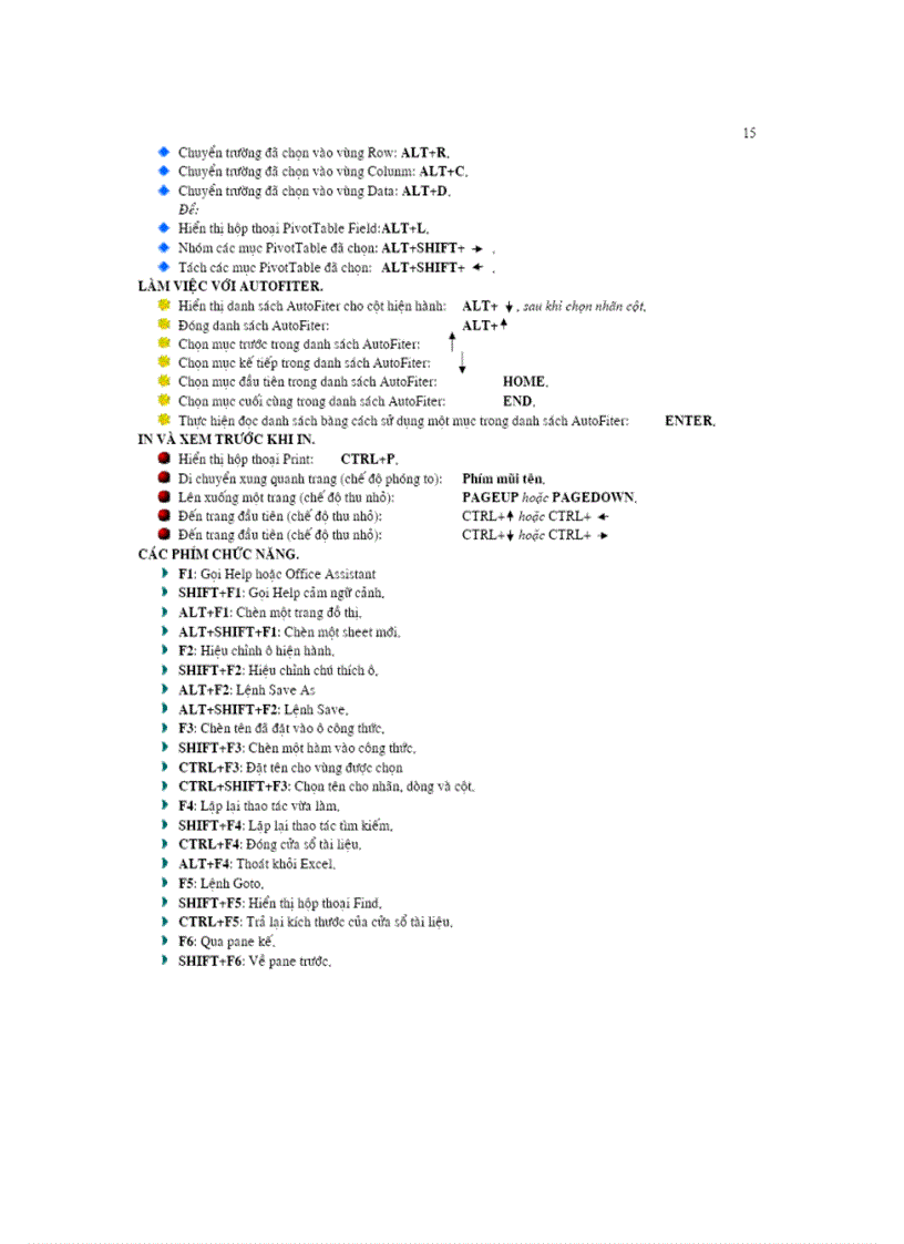 image for page Phím tắt trong EXCEL