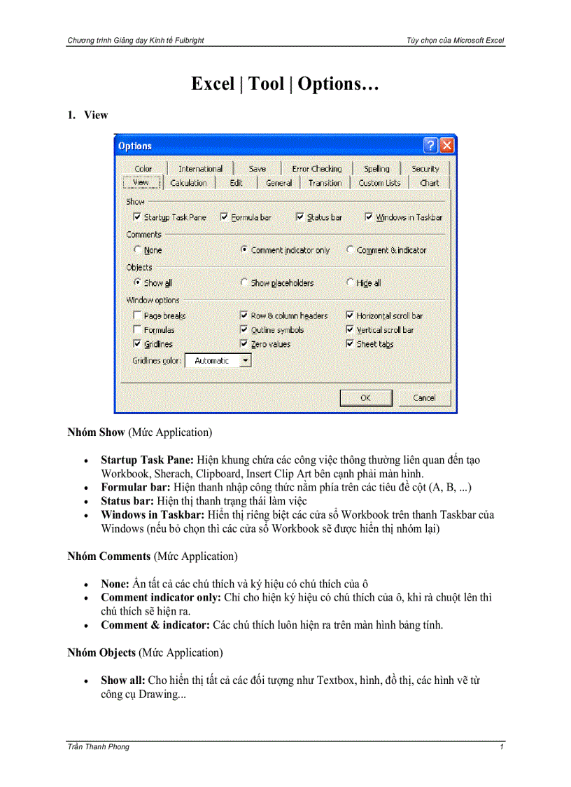 image for page Tùy chọn của Microsoft Excel