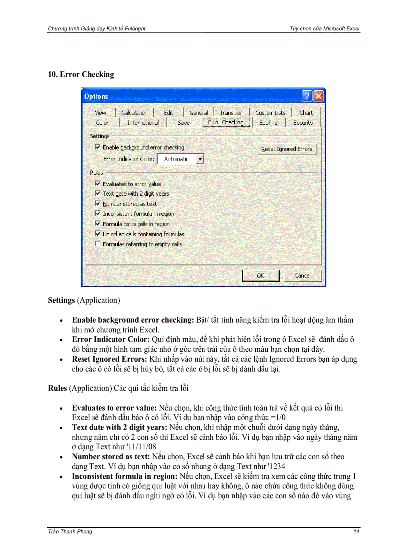 image for page Tùy chọn của Microsoft Excel
