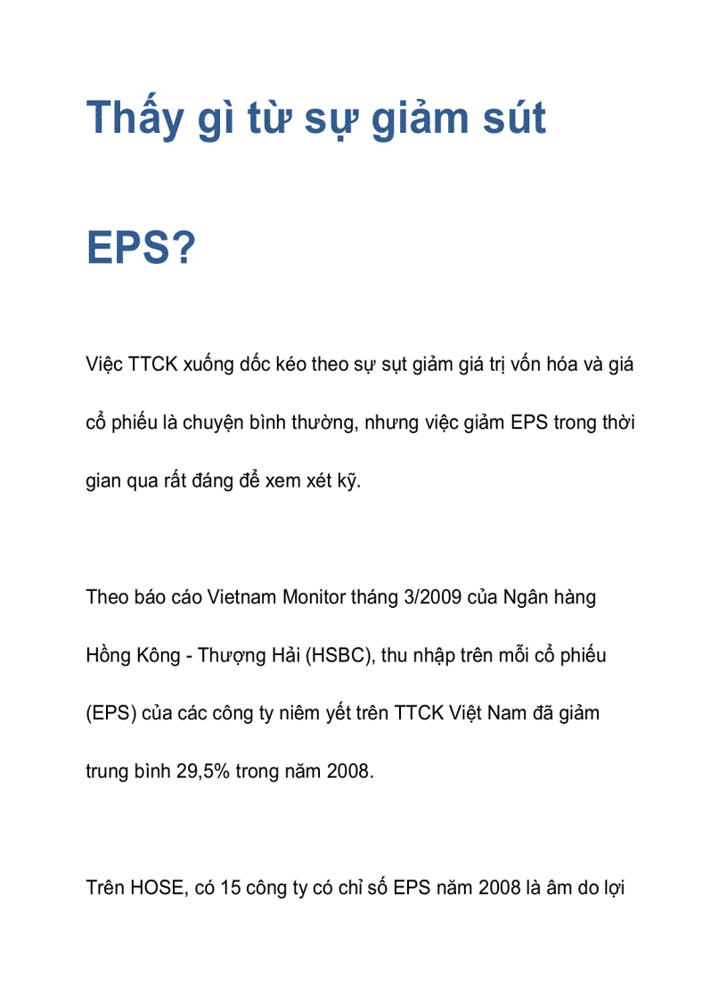 Thấy gì từ sự giảm sút EPS