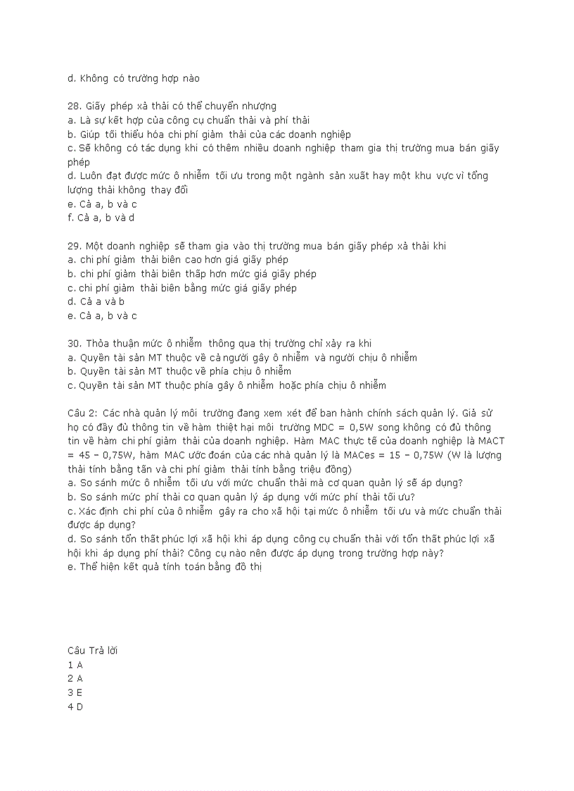 image for page Đề kiểm tra môn Kinh tế và quản lý môi trường