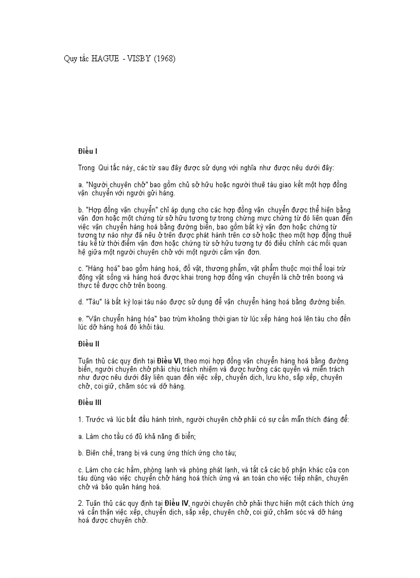 image for page Quy tắc HAGUE VISBY 1968
