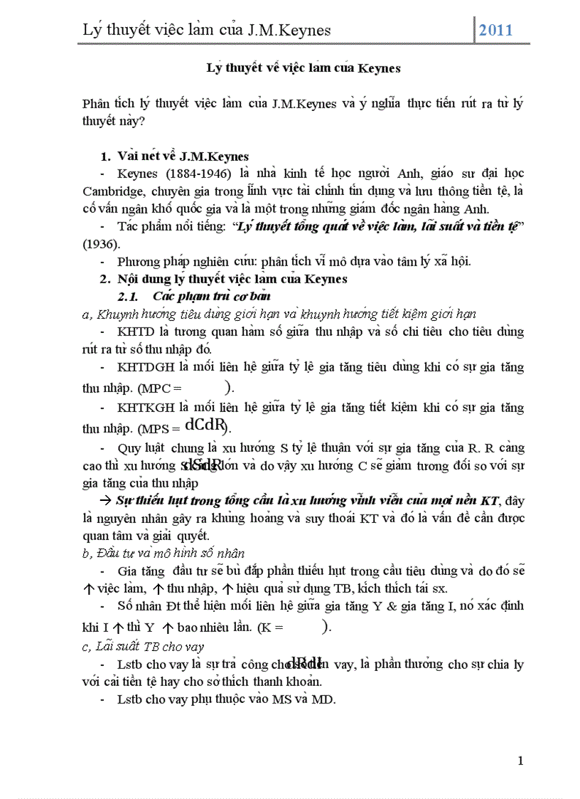 image for page Lý thuyết về việc làm của Keynes