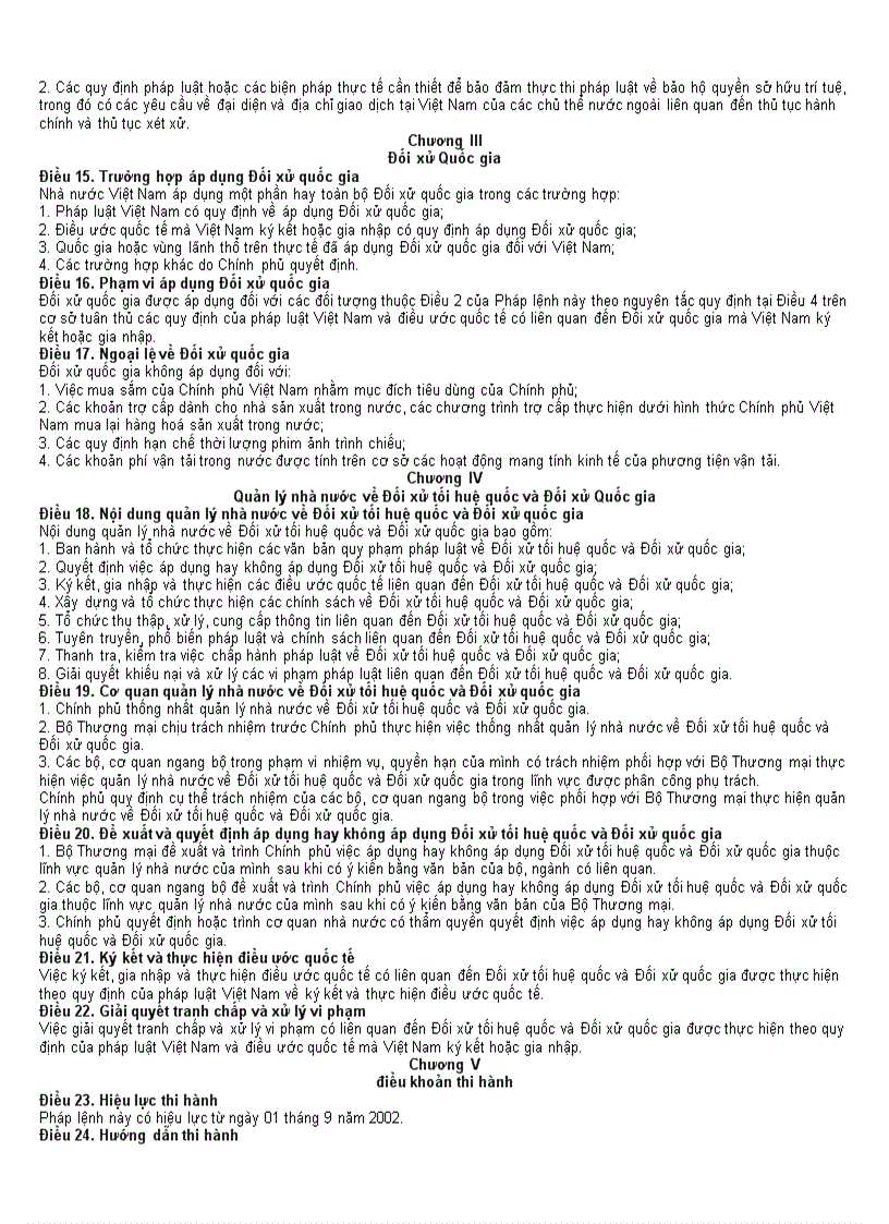 image for page Pháp lệnh về đối xử tối huệ quốc và đối xử quốc gia trong thương mại quốc tế