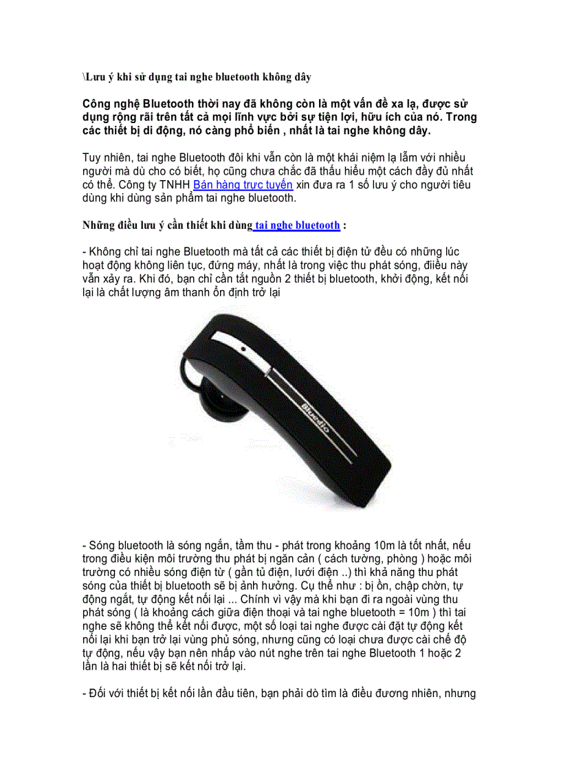 image for page Lưu ý khi sử dụng tai nghe bluetooth không dây