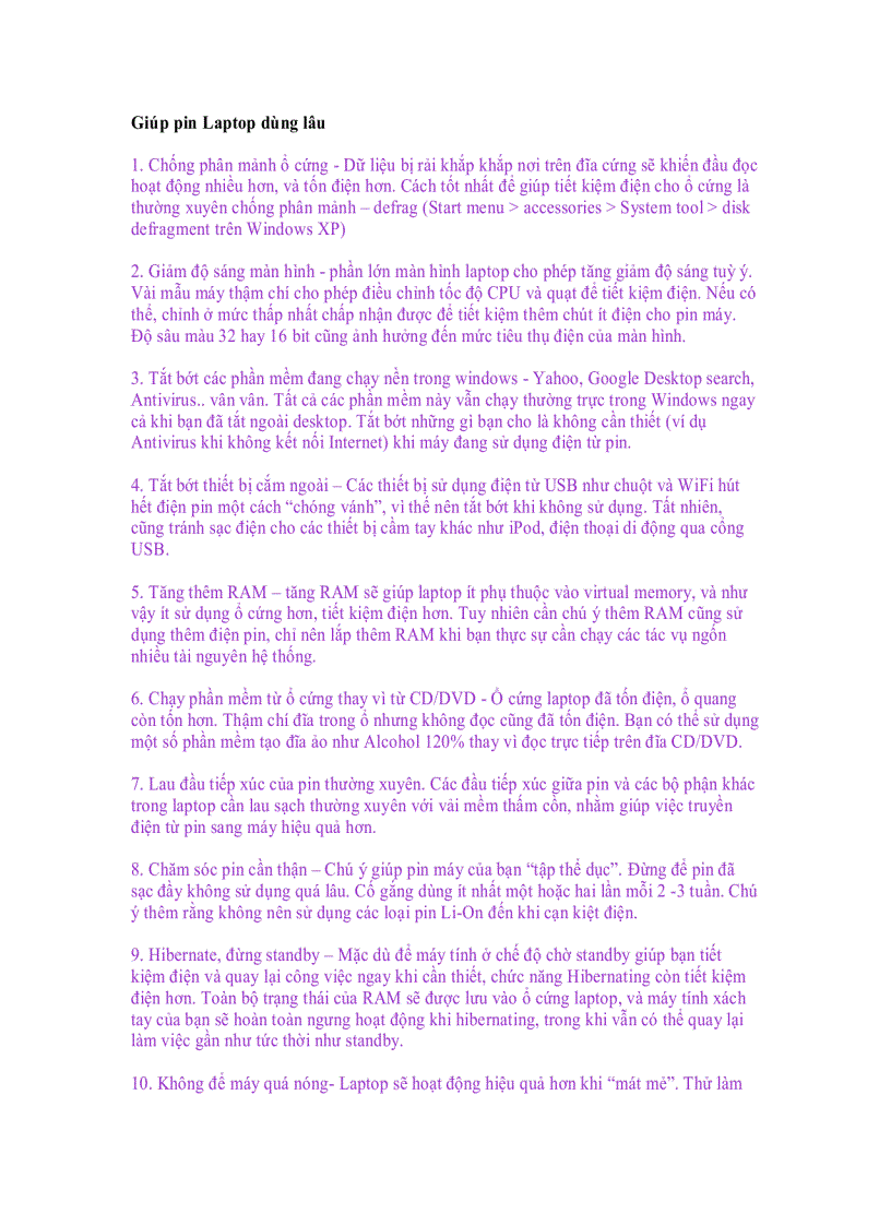 image for page Giúp pin Laptop dùng lâu