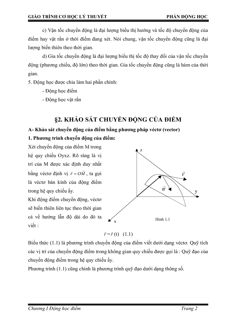 image for page TÀI LIỆU Giáo trình cơ học lý thuyết phần động học những vấn đề cơ bản