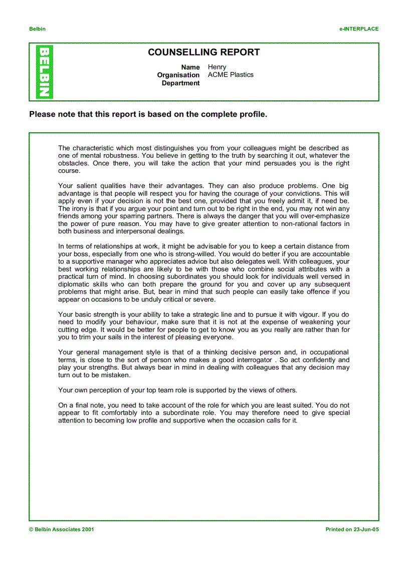 image for page Explanation Individual Candidate Reports Self Perception and Observers