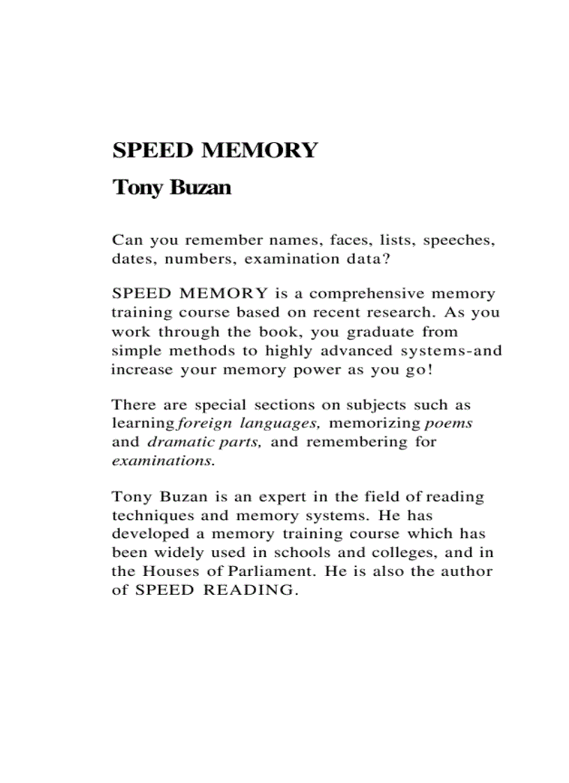 TonyBuzan Speed Memory