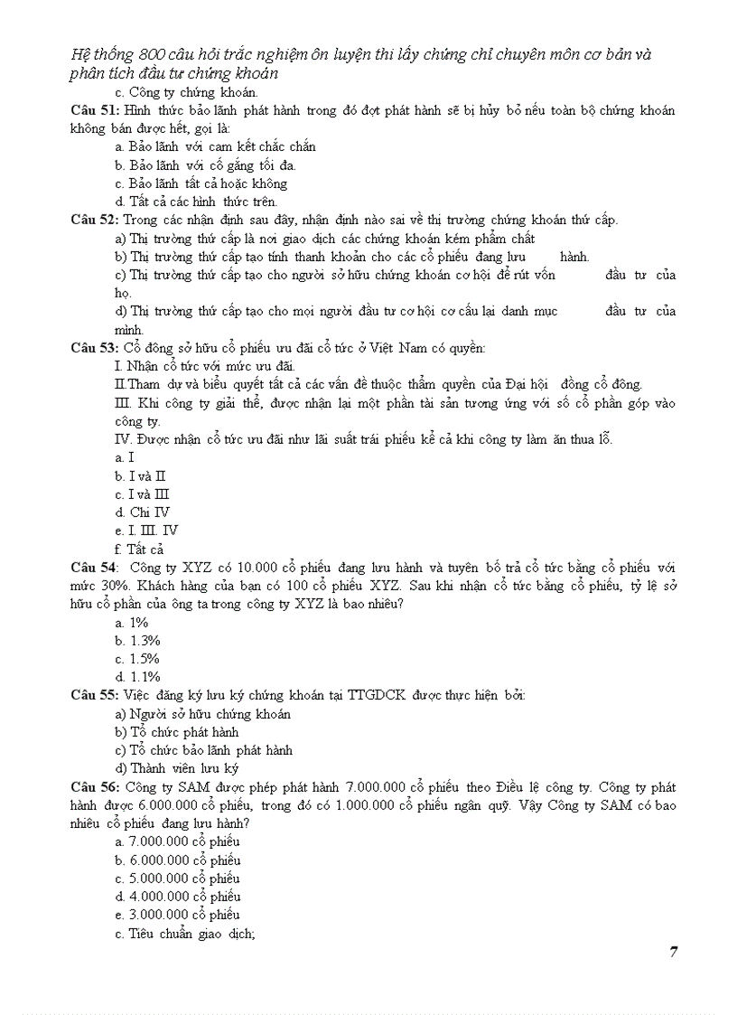 image for page Hệ thống 800 câu hỏi trắc nghiệm ôn luyện thi lấy chứng chỉ chuyên môn cơ bản và phân tích đầu tư chứng khoán