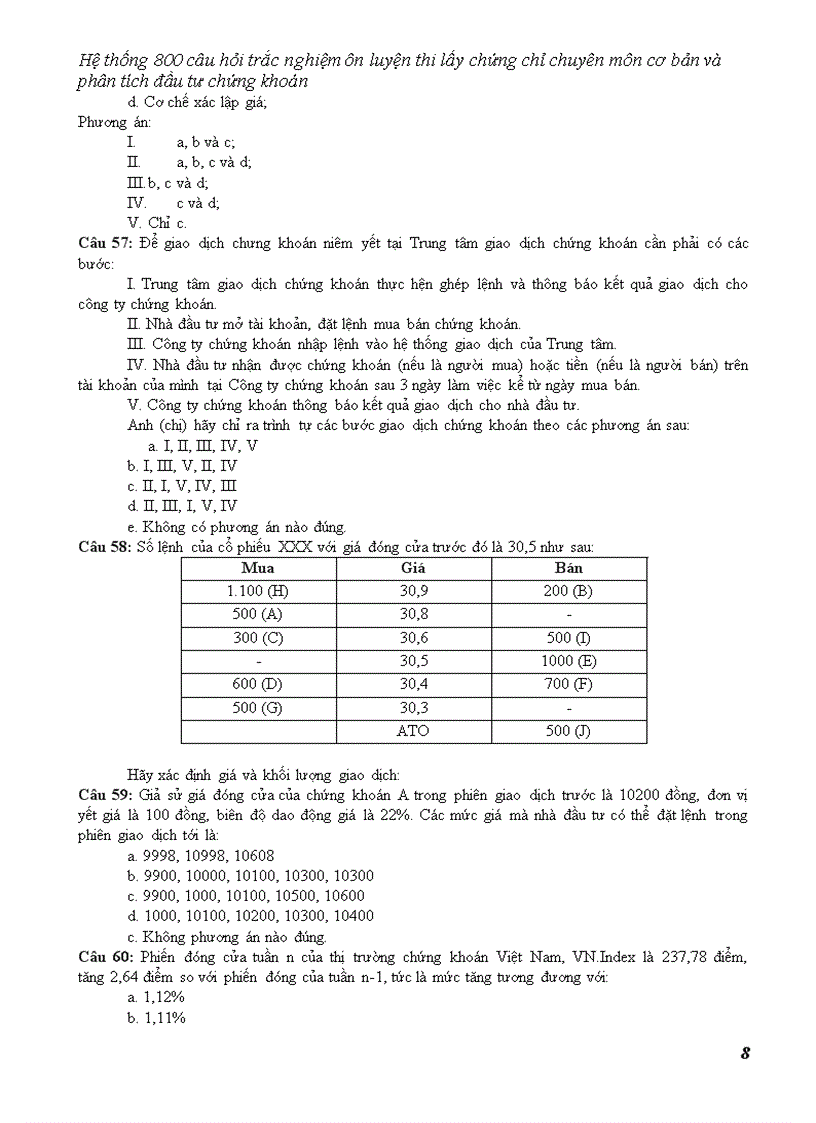 image for page Hệ thống 800 câu hỏi trắc nghiệm ôn luyện thi lấy chứng chỉ chuyên môn cơ bản và phân tích đầu tư chứng khoán